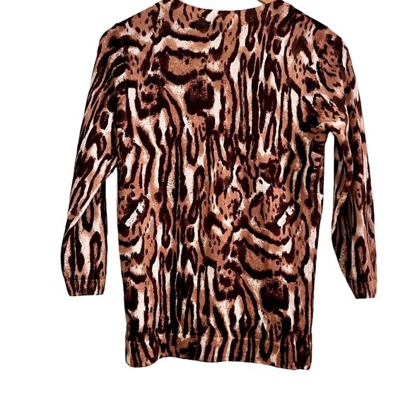 Talbots Merino Wool crew neck 3/4 sleeve animal print sweater SP Office cheetah - Picture 7 of 7